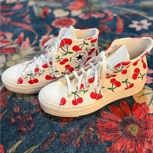 Converse Women's Cherry Pattern High-Top Sneakers - White and Red